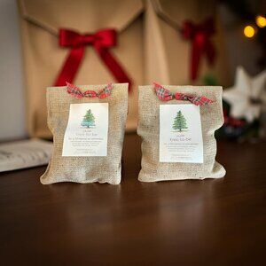 Set Of 2 Yule Tree-To-Be Kits Burlap Bags With Plaid Bow Holiday Planting Gift
